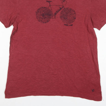 White Stuff Women Red L Basic Cotton Bicycle Graphic T-Shirt