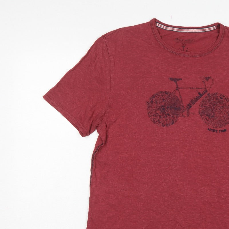 White Stuff Women Red L Basic Cotton Bicycle Graphic T-Shirt