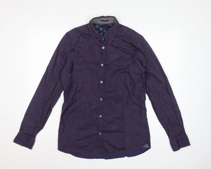 Ted Baker Men’s Purple Striped Cotton Stretch Shirt Size M Long Sleeve