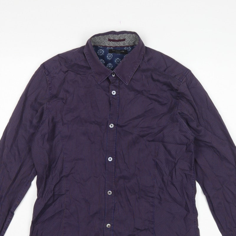 Ted Baker Men’s Purple Striped Cotton Stretch Shirt Size M Long Sleeve