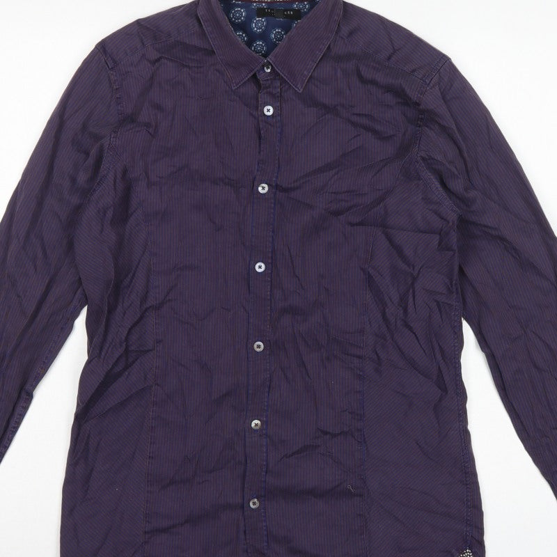 Ted Baker Men’s Purple Striped Cotton Stretch Shirt Size M Long Sleeve