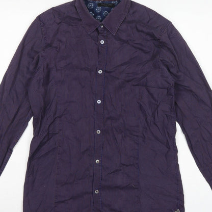 Ted Baker Men’s Purple Striped Cotton Stretch Shirt Size M Long Sleeve