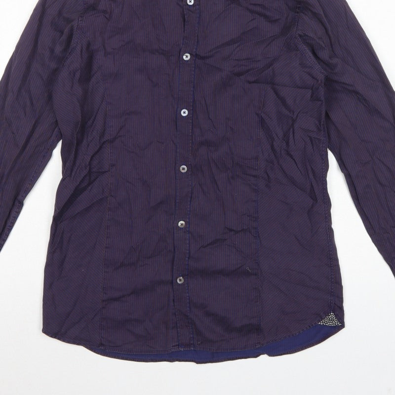 Ted Baker Men’s Purple Striped Cotton Stretch Shirt Size M Long Sleeve