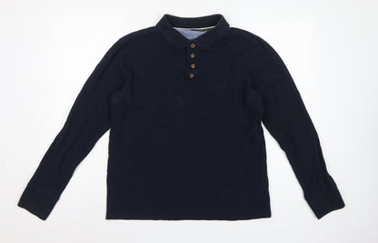 Brave Soul Men’s Blue L Long Sleeve Cotton Polo Shirt