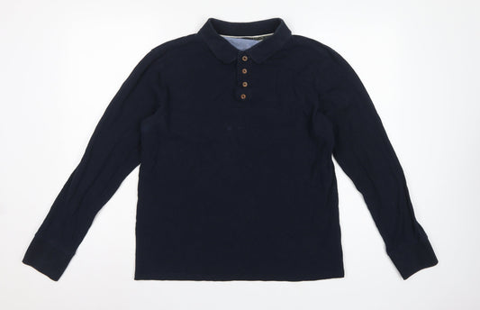 Front view of Brave Soul Men’s Blue L Long Sleeve Cotton Polo Shirt