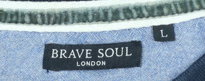 Brave Soul Men’s Blue L Long Sleeve Cotton Polo Shirt