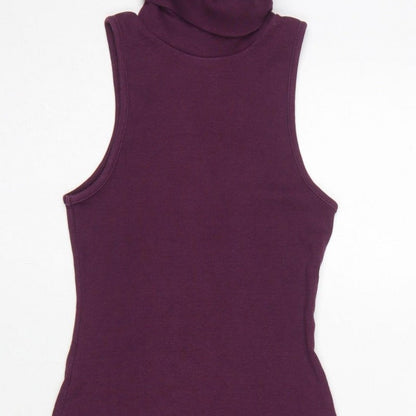 Zara Women Purple S Bodycon Midi Roll Neck Sleeveless Ribbed Dress