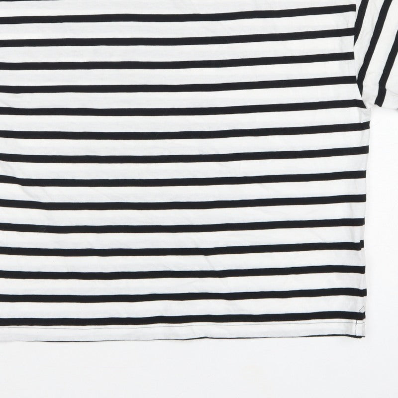 Marks and Spencer Women White Black Stripe Cotton T-Shirt UK 12 Basic