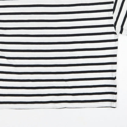 Marks and Spencer Women White Black Stripe Cotton T-Shirt UK 12 Basic