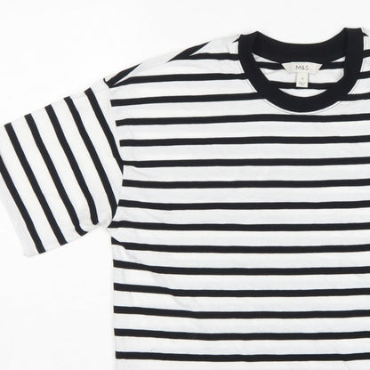 Marks and Spencer Women White Black Stripe Cotton T-Shirt UK 12 Basic