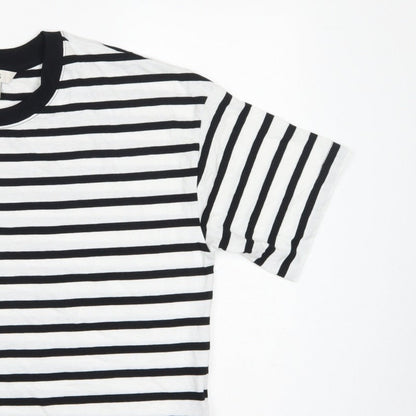 Marks and Spencer Women White Black Stripe Cotton T-Shirt UK 12 Basic