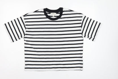 Marks and Spencer Women White Black Stripe Cotton T-Shirt UK 12 Basic
