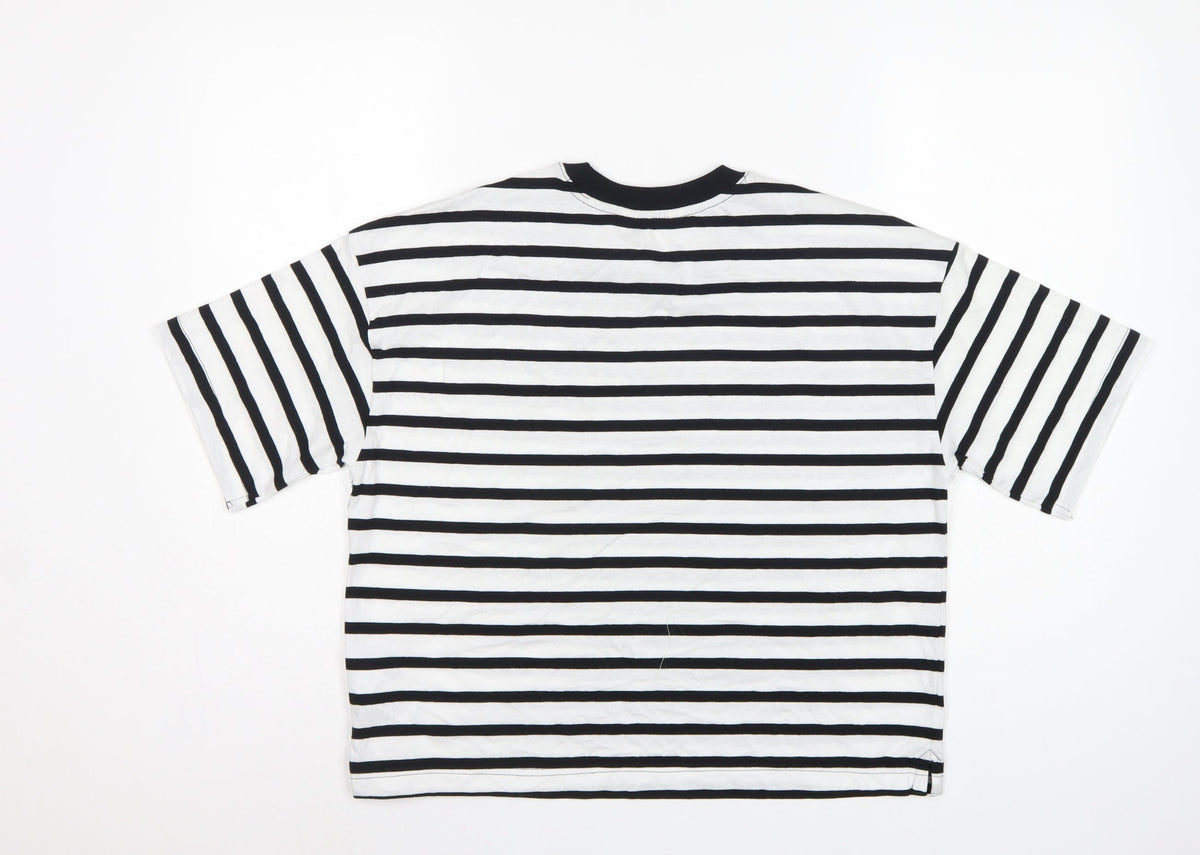 Marks and Spencer Women White Black Stripe Cotton T-Shirt UK 12 Basic