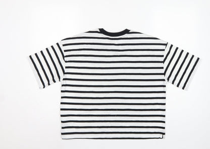 Marks and Spencer Women White Black Stripe Cotton T-Shirt UK 12 Basic