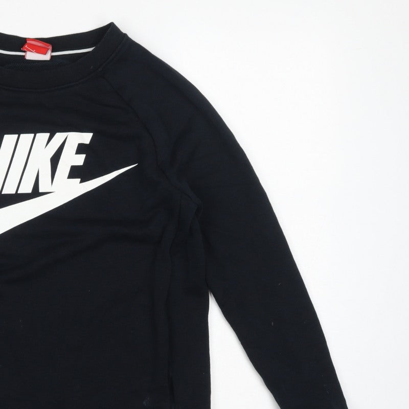 Nike Women’s Black S Pullover Sweatshirt White Logo Raglan Crew Neck