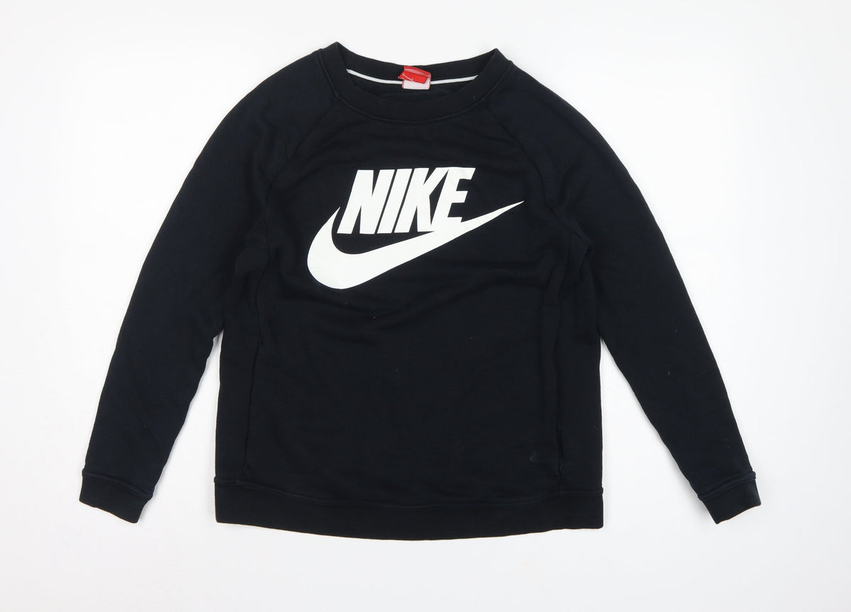 Nike Women’s Black S Pullover Sweatshirt White Logo Raglan Crew Neck