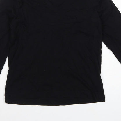Selected Femme Women Black S Ruffle V-Neck Long Sleeve Cotton Blouse