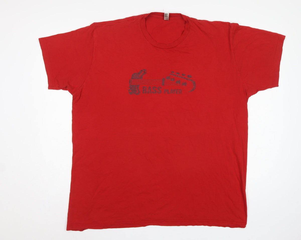 American Apparel Men's Red 2XL Bass Player Graphic Cotton T-Shirt