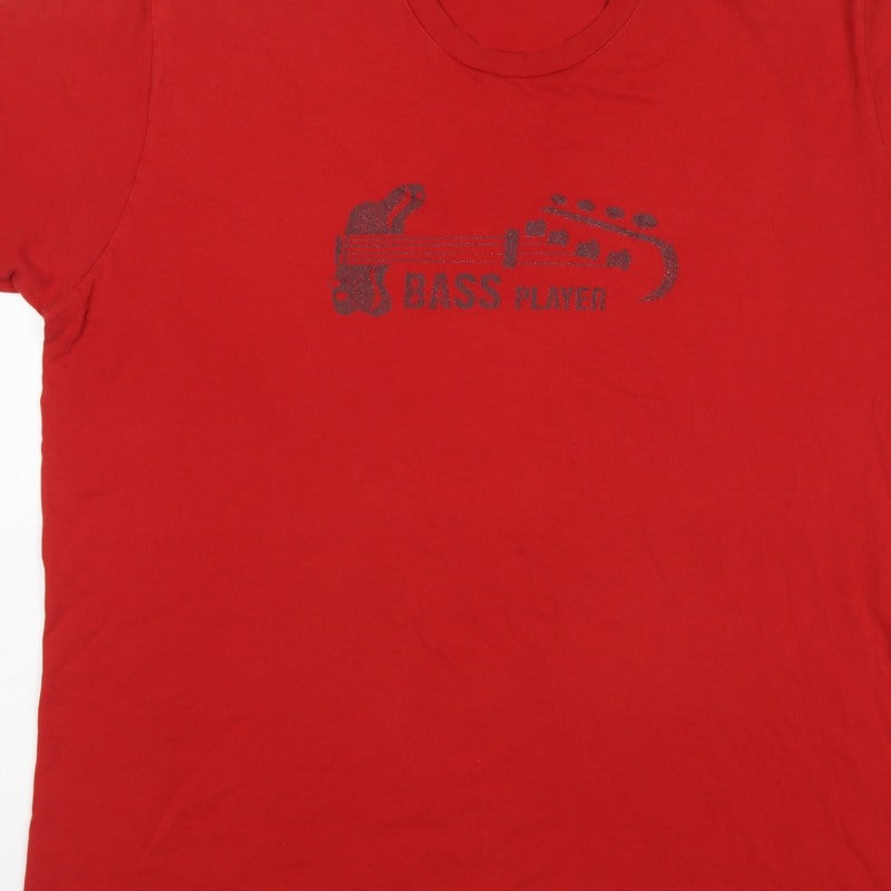 American Apparel Men's Red 2XL Bass Player Graphic Cotton T-Shirt