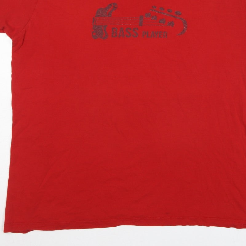American Apparel Men's Red 2XL Bass Player Graphic Cotton T-Shirt