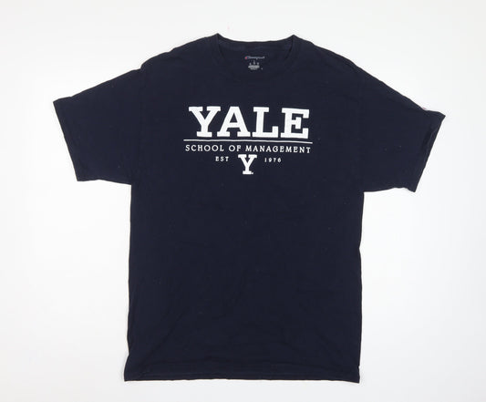 Back view of Champion Men’s Blue L Yale School of Management Graphic T-Shirt