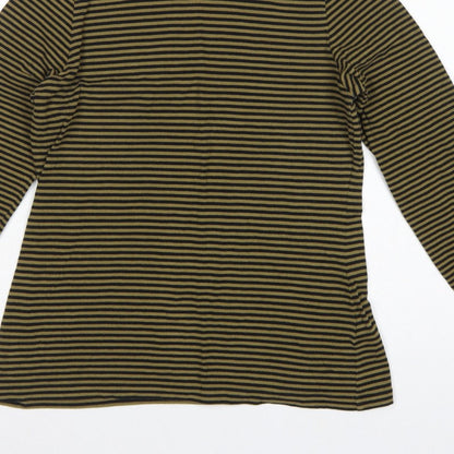 Seasalt Cornwall Women's Green Black Stripe UK 12 Jersey Roll Neck Top
