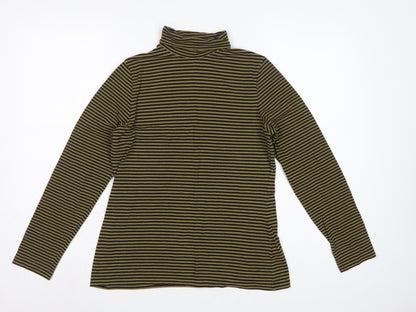 Seasalt Cornwall Women's Green Black Stripe UK 12 Jersey Roll Neck Top