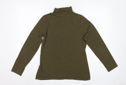 Seasalt Cornwall Women's Green Black Stripe UK 12 Jersey Roll Neck Top