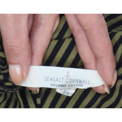 Seasalt Cornwall Women's Green Black Stripe UK 12 Jersey Roll Neck Top