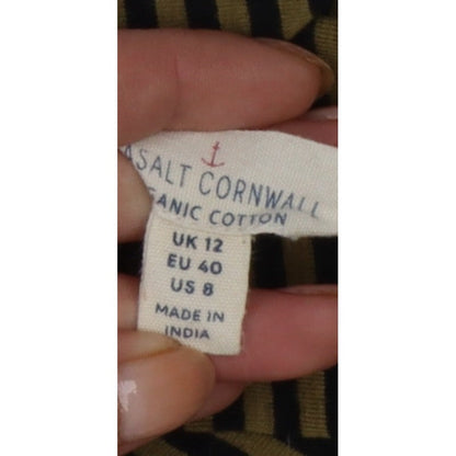 Seasalt Cornwall Women's Green Black Stripe UK 12 Jersey Roll Neck Top
