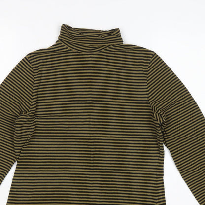 Seasalt Cornwall Women's Green Black Stripe UK 12 Jersey Roll Neck Top