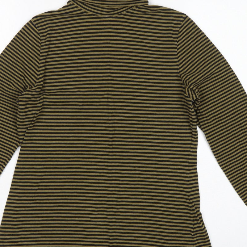 Seasalt Cornwall Women's Green Black Stripe UK 12 Jersey Roll Neck Top