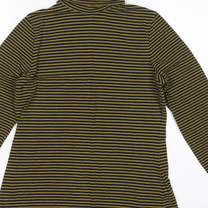 Seasalt Cornwall Women's Green Black Stripe UK 12 Jersey Roll Neck Top