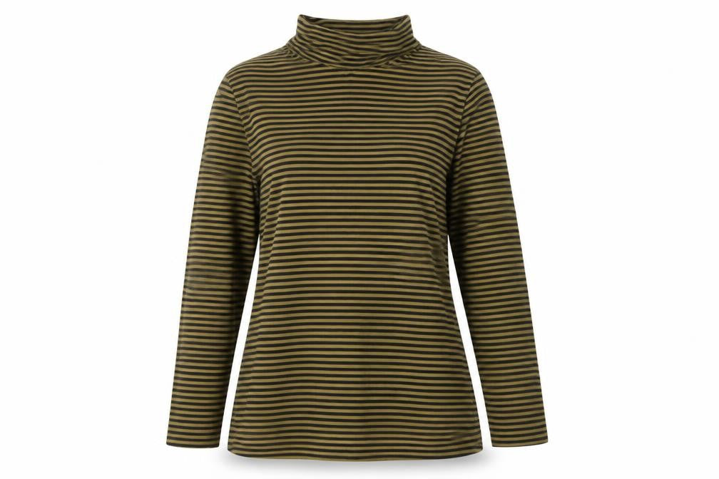 Seasalt Cornwall Women's Green Black Stripe UK 12 Jersey Roll Neck Top