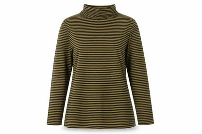Seasalt Cornwall Women's Green Black Stripe UK 12 Jersey Roll Neck Top