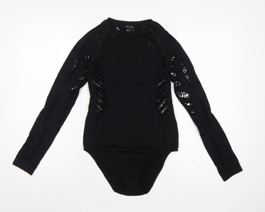 New Look Women Black M Long Sleeve Cut-Out Bodysuit Clubwear
