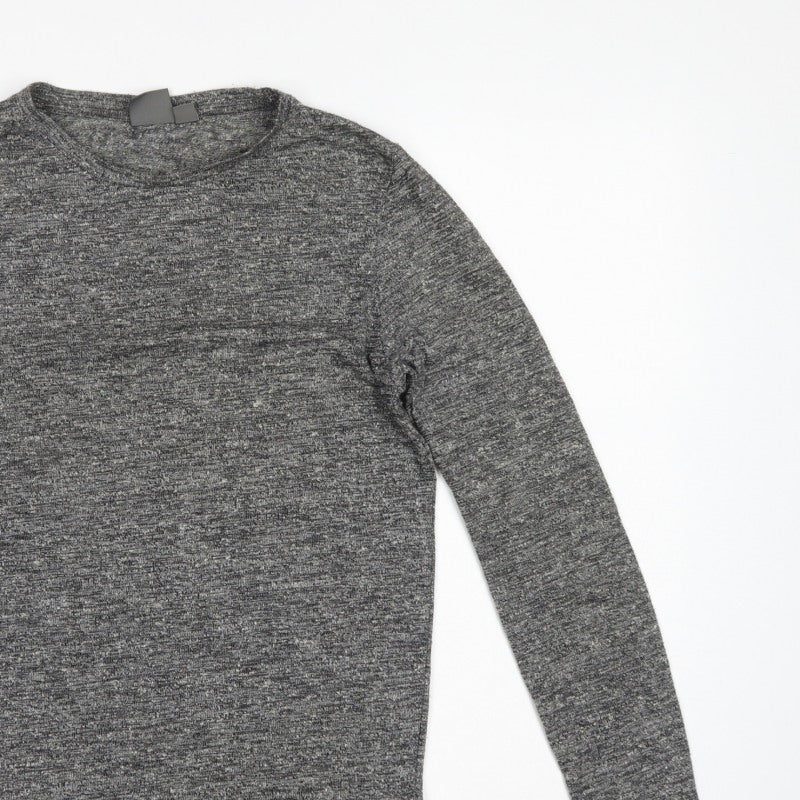 Additional view of ASOS Men Grey Marl Slim Long Sleeve Crew Neck Curved Hem T-Shirt M