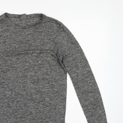 Additional view of ASOS Men Grey Marl Slim Long Sleeve Crew Neck Curved Hem T-Shirt M