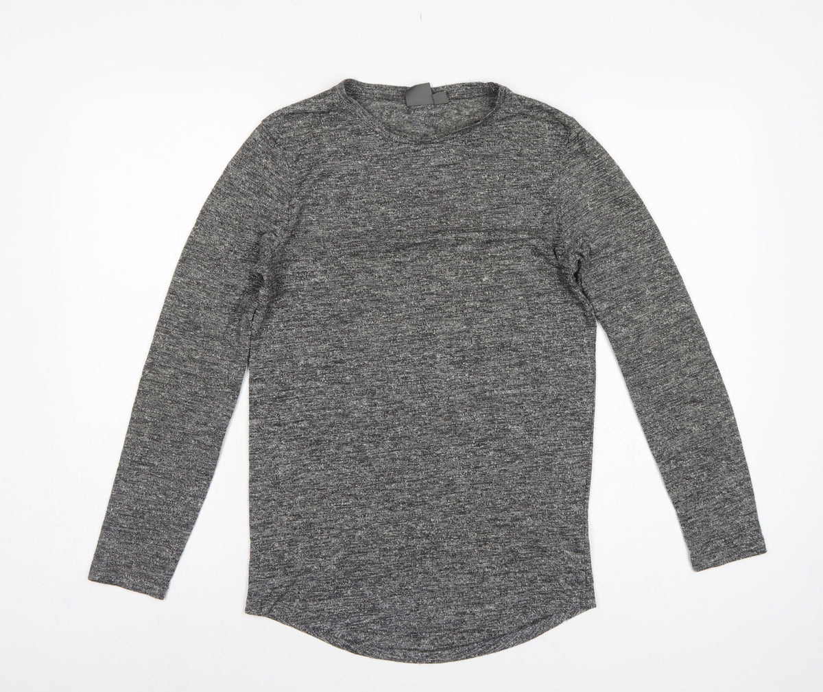 Back view of ASOS Men Grey Marl Slim Long Sleeve Crew Neck Curved Hem T-Shirt M