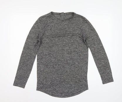 Back view of ASOS Men Grey Marl Slim Long Sleeve Crew Neck Curved Hem T-Shirt M