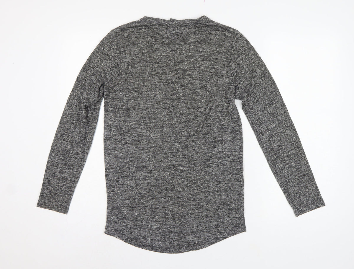 Brand and care label for ASOS Men Grey Marl Slim Long Sleeve Crew Neck Curved Hem T-Shirt M
