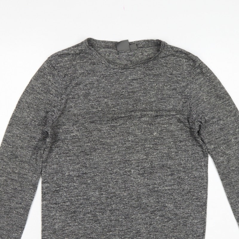 Additional view of ASOS Men Grey Marl Slim Long Sleeve Crew Neck Curved Hem T-Shirt M