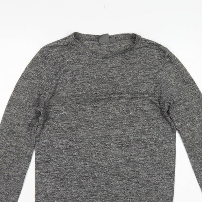 Additional view of ASOS Men Grey Marl Slim Long Sleeve Crew Neck Curved Hem T-Shirt M