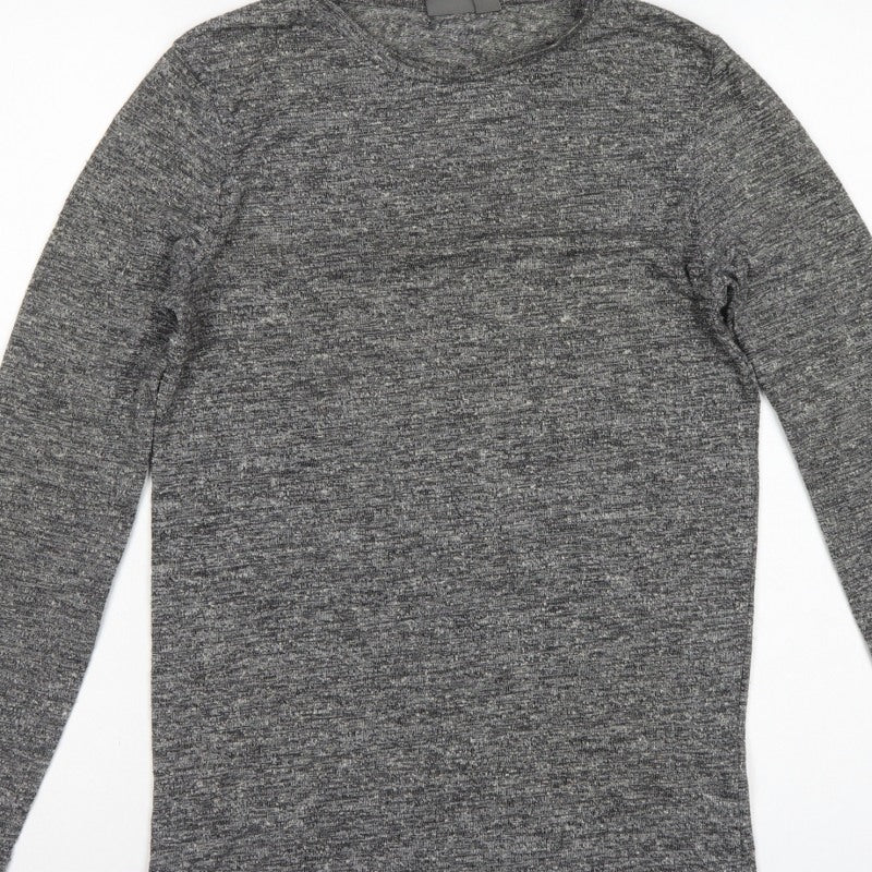 Additional view of ASOS Men Grey Marl Slim Long Sleeve Crew Neck Curved Hem T-Shirt M