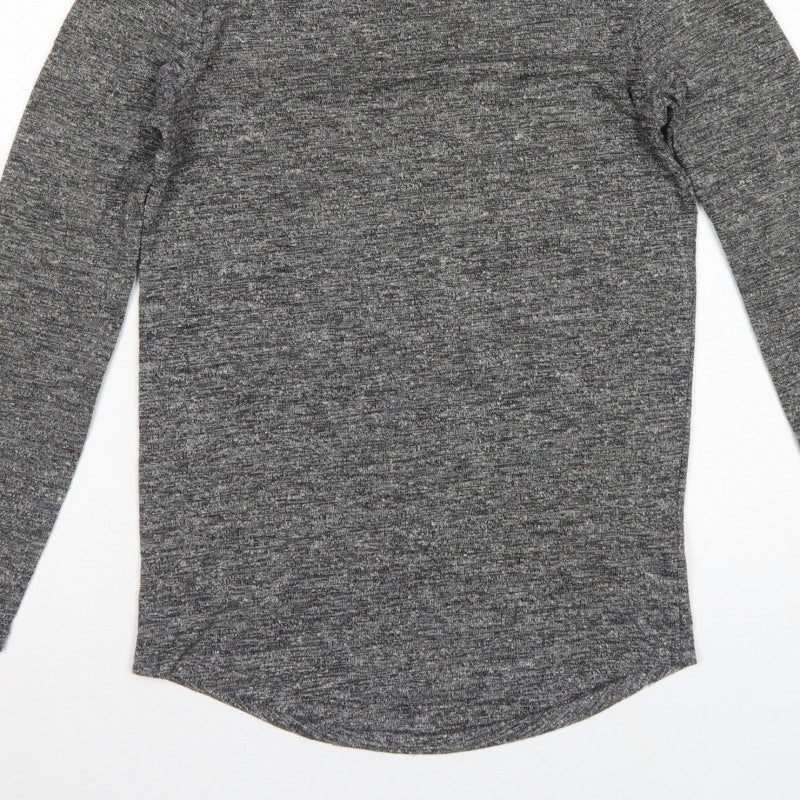 Additional view of ASOS Men Grey Marl Slim Long Sleeve Crew Neck Curved Hem T-Shirt M
