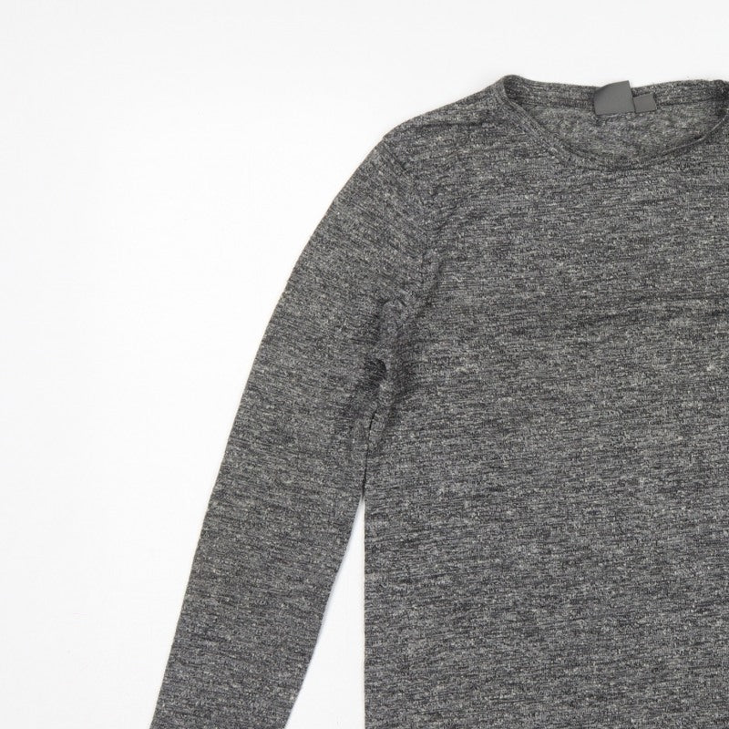 Additional view of ASOS Men Grey Marl Slim Long Sleeve Crew Neck Curved Hem T-Shirt M