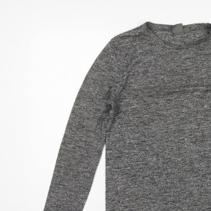Additional view of ASOS Men Grey Marl Slim Long Sleeve Crew Neck Curved Hem T-Shirt M
