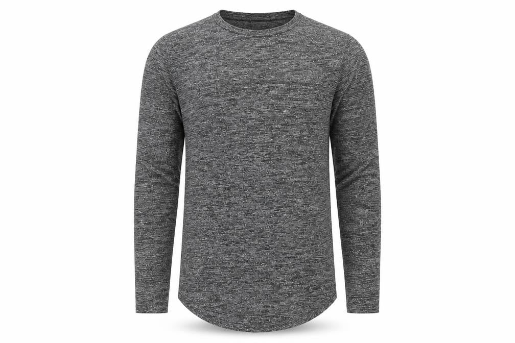 Front view of ASOS Men Grey Marl Slim Long Sleeve Crew Neck Curved Hem T-Shirt M
