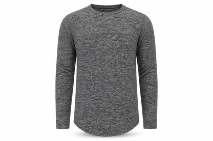 Front view of ASOS Men Grey Marl Slim Long Sleeve Crew Neck Curved Hem T-Shirt M