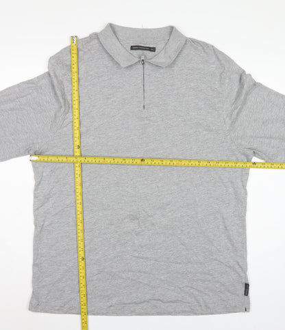 French Connection Men Grey 2XL Long Sleeve 1/4 Zip Polo Shirt